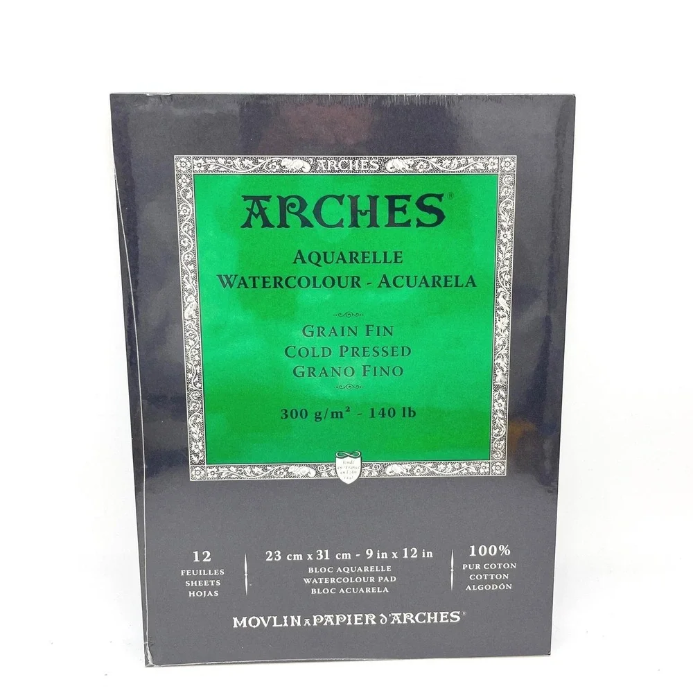 Arches Watercolor Pad 9x12 140lb Cold Press 100% Cotton 2 Pack 12 Sheets - Picture 2 of 3